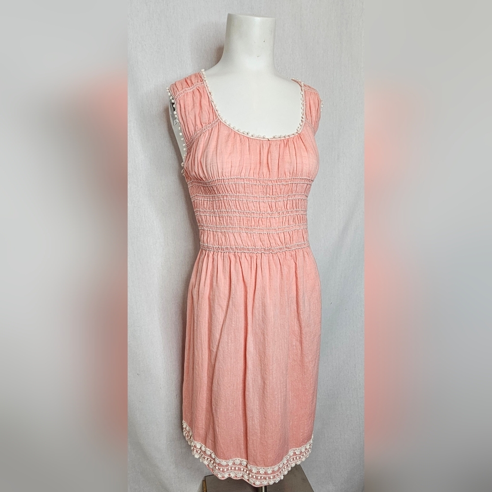 M.S.S.P. Max Studio Blush Pink Smocked Cotton Boho Dress Size XL